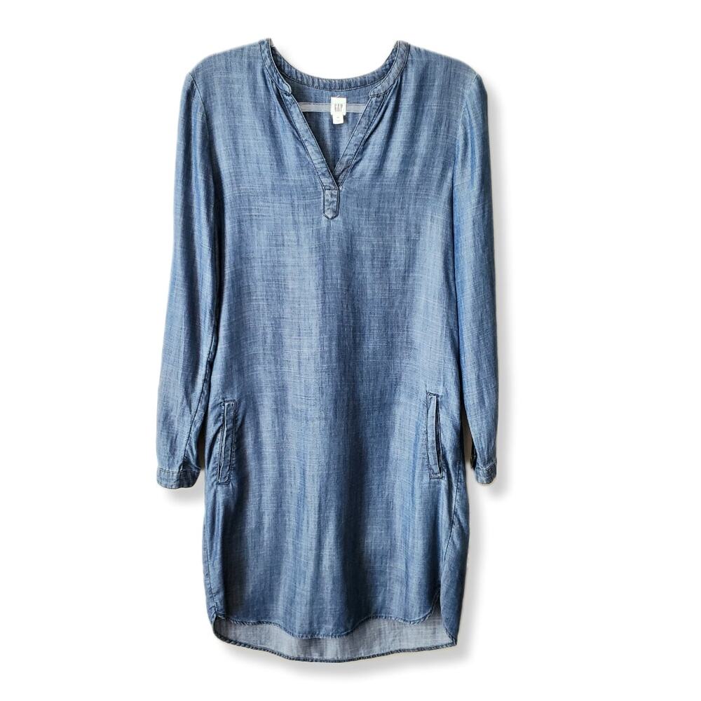 GAP Chambray Shift Dress XS Coastal Beach Cowgirl Neutral Natural Casual Flaw